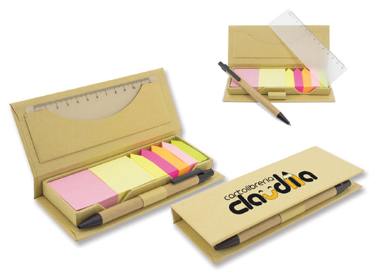 SET POST-IT ECOLOGICO 2FORMATI+PENNA+RIGHELLO