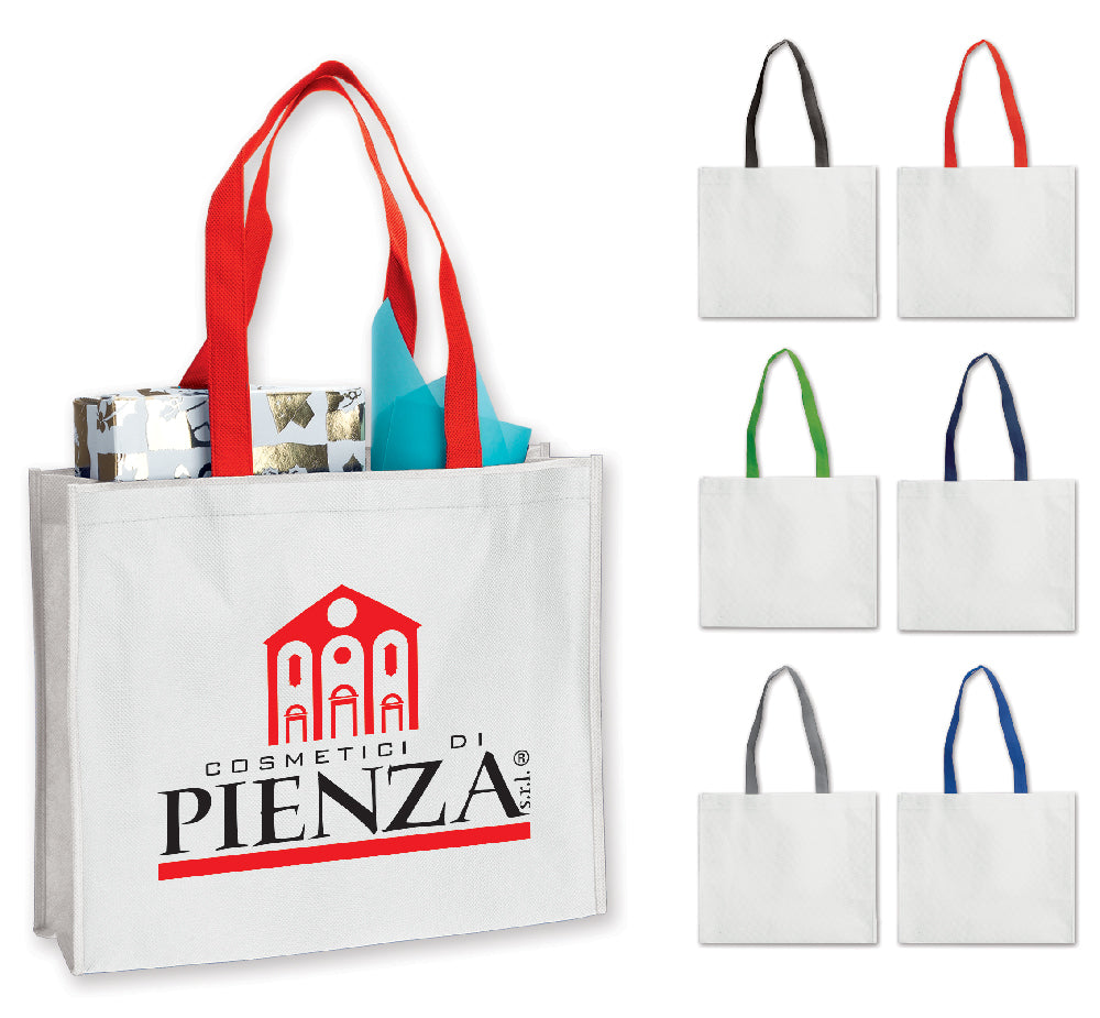 BORSA BIANCA TNT CM.40x35x12 MANICI COLORATI LUNGHI