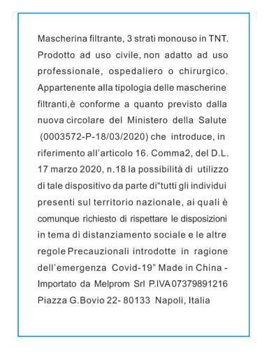 MASCHERINA FILTRANTE INTNT 3 STRATI AD USO CIVILE